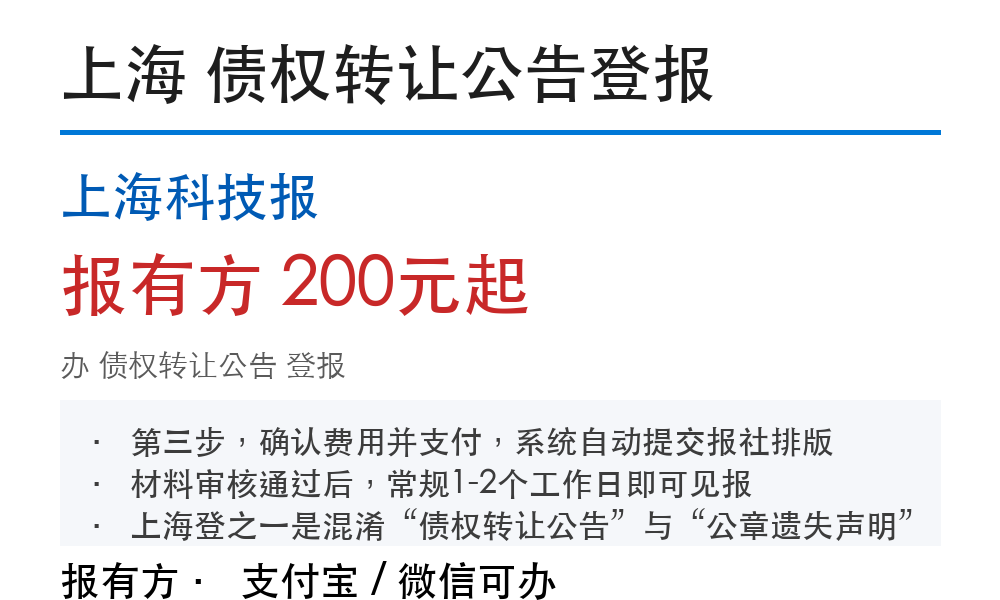 上海债权转让公告登报：上海科技报_178登报网